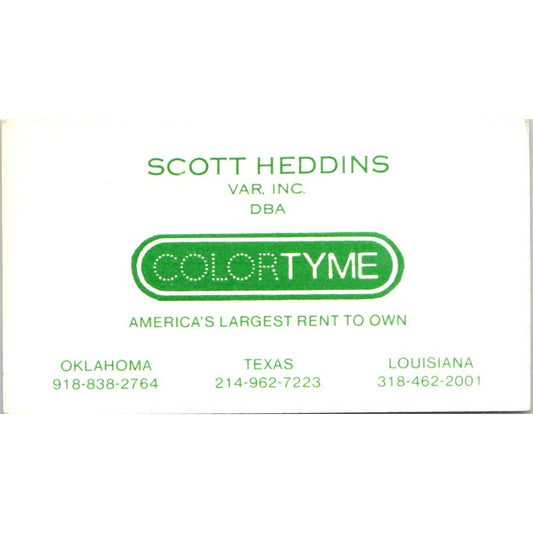 Colortyme Rent to Own Scott Heddins TX Vintage Business Card SD8-B4