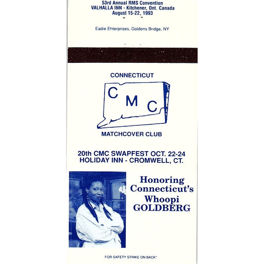 Whoopi Goldberg Connecticut Matchcover Club 1993 Vintage Matchbook TB6-MB2-7