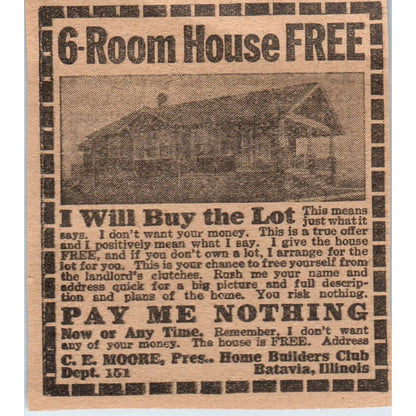 Home Builders Club Batavia IL C.E. Moore Contest 1923 Magazine Ad Clip AE1-2