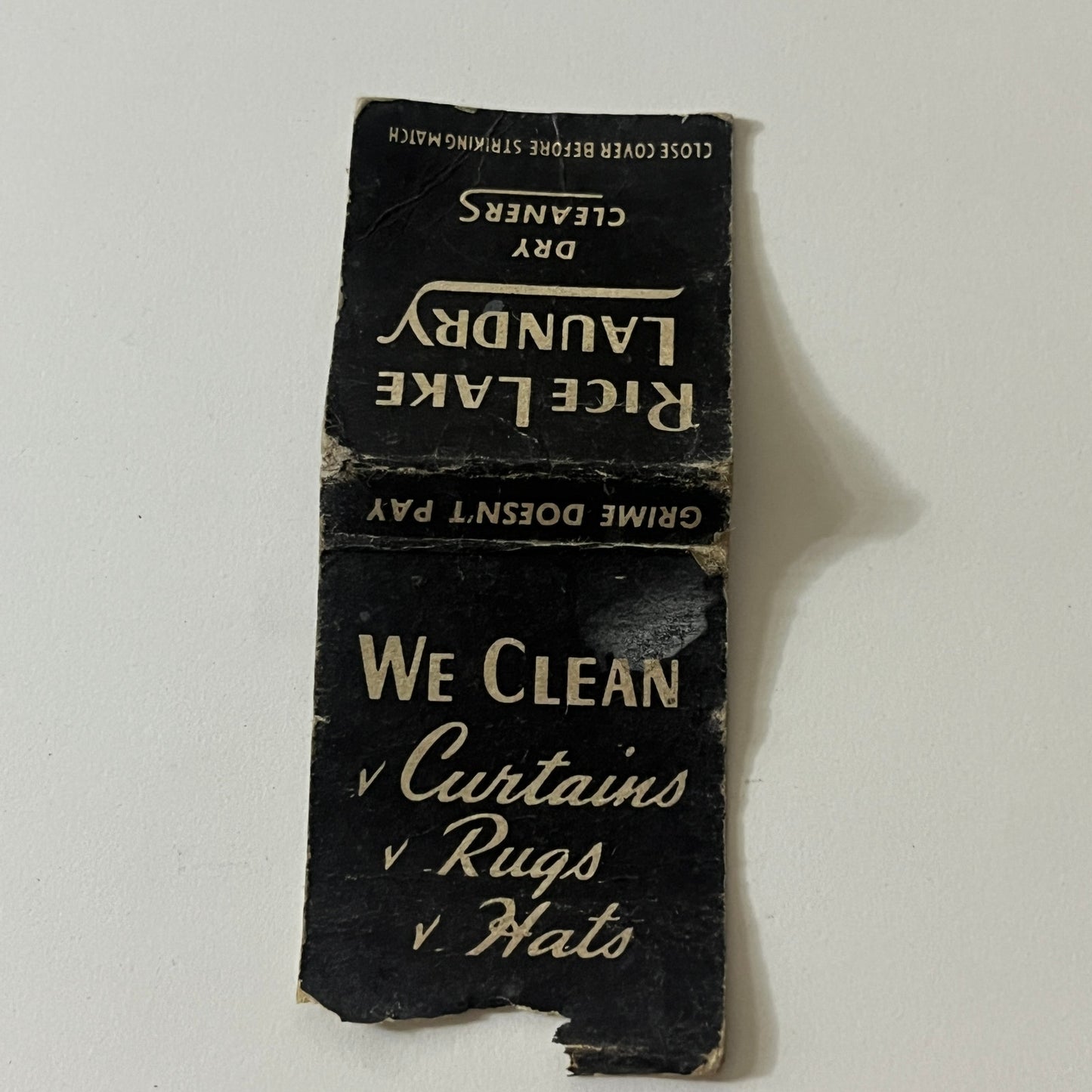 Rice Lake Laundry Dry Cleaners Vintage Matchbook TB6-MB2-11