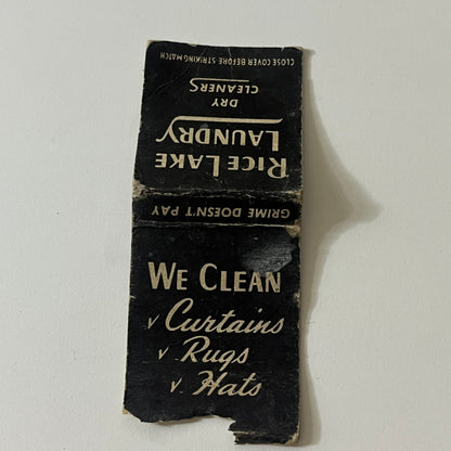 Rice Lake Laundry Dry Cleaners Vintage Matchbook TB6-MB2-11