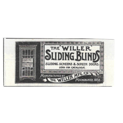 Willer Mfg Co "Willer" Sliding Blinds Screen Doors Milwaukee WI 1892 Ad AG2-S20