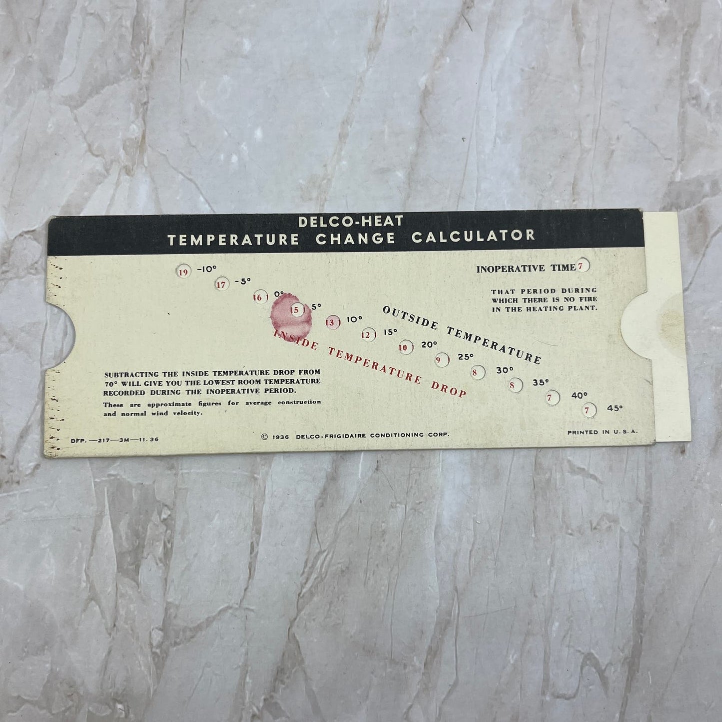 1936 Delco-Heat Temperature Change Calculator Delco-Frigidaire TF5-L2