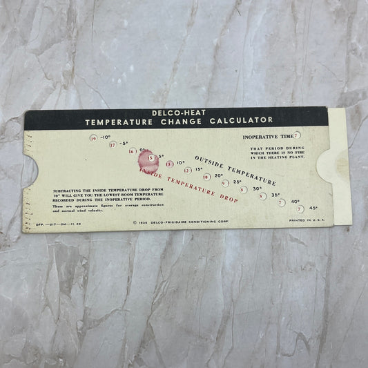 1936 Delco-Heat Temperature Change Calculator Slide Card Delco-Frigidaire H4-1