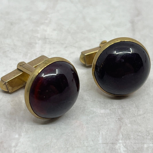 Vintage MCM Swank Cufflinks Red Glass Cabochon Gold Tone Men SE5