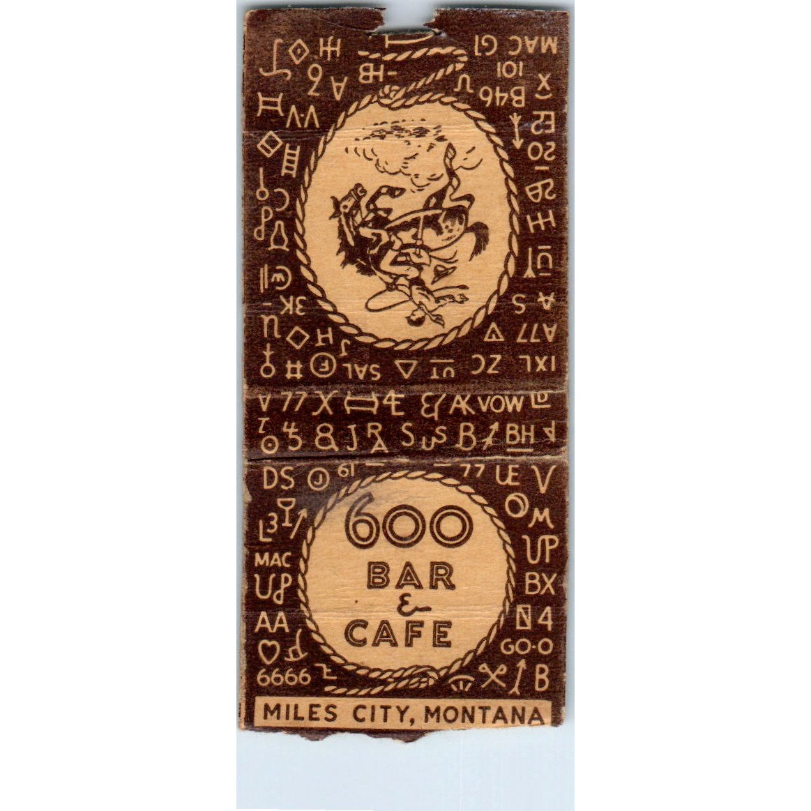 600 Bar & Cafe Miles City Montana Vintage Matchbook Cover SF4-Y8