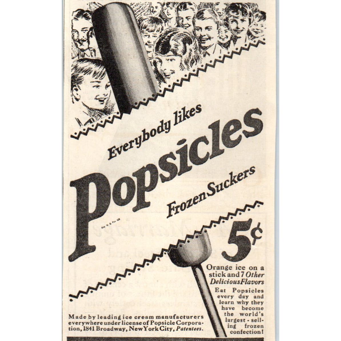 Popsicles Frozen Suckers New York City 1928 Original Advertisement AE5-SSE