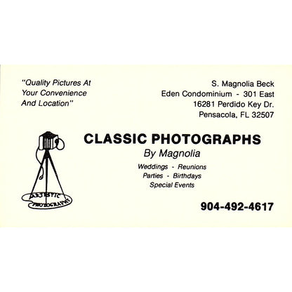 S. Magnolia Beck Classic Photographs Pensacola FL Vintage Business Card SD9-B9