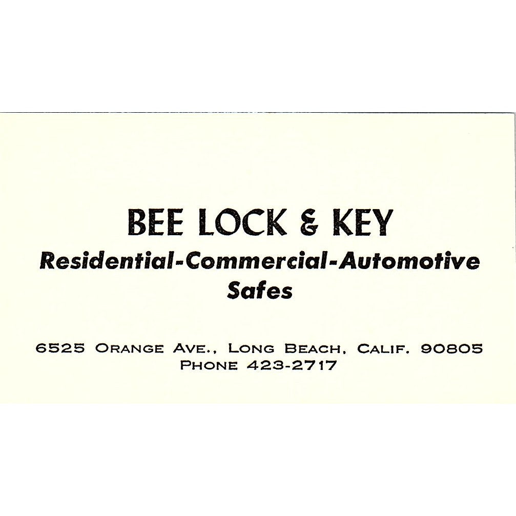 Bee Lock & Key Residential-Commercial Safes Long Beach CA Business Card SB4-B3