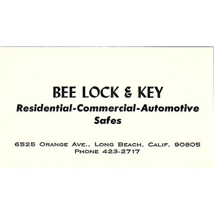 Bee Lock & Key Residential-Commercial Safes Long Beach CA Business Card SB4-B3