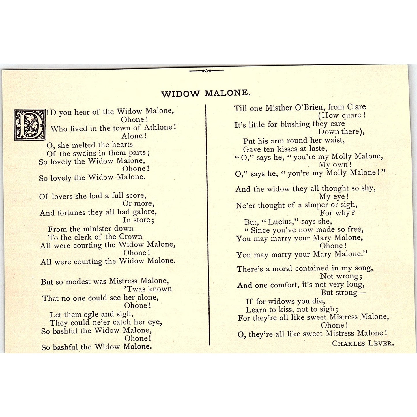 Widow Malone - Charles Lever 1884 Poem AG3-1