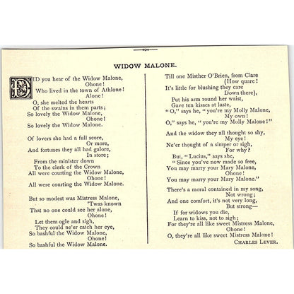 Widow Malone - Charles Lever 1884 Poem AG3-1