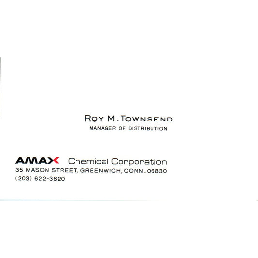 Roy M Townsend Amax Chemical Corp Greenwich CT Vintage Business Card SE3-B10