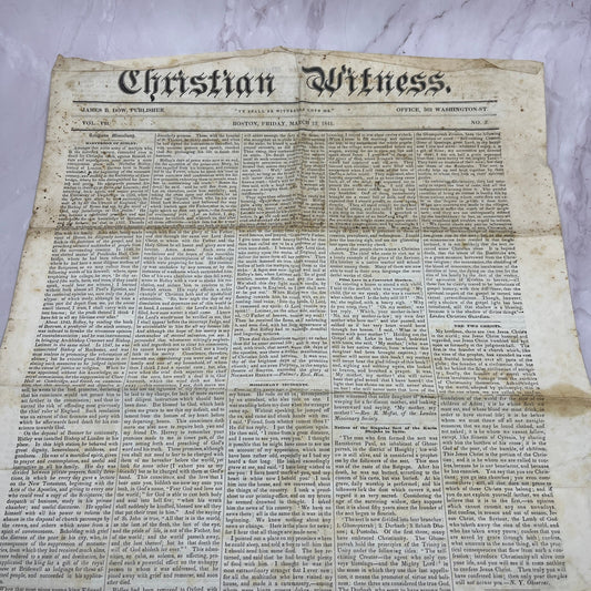 1841 March 12 Original Christian Witness Newspaper Boston MA V14-5