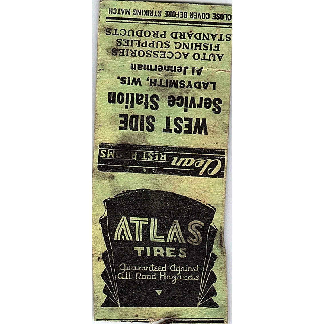 West Side Service Station Al Jennerman Ladysmith WI Atlas Tires Matchbook SC7-Y1