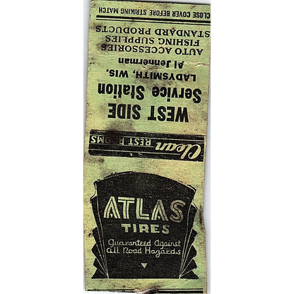 West Side Service Station Al Jennerman Ladysmith WI Atlas Tires Matchbook SC7-Y1