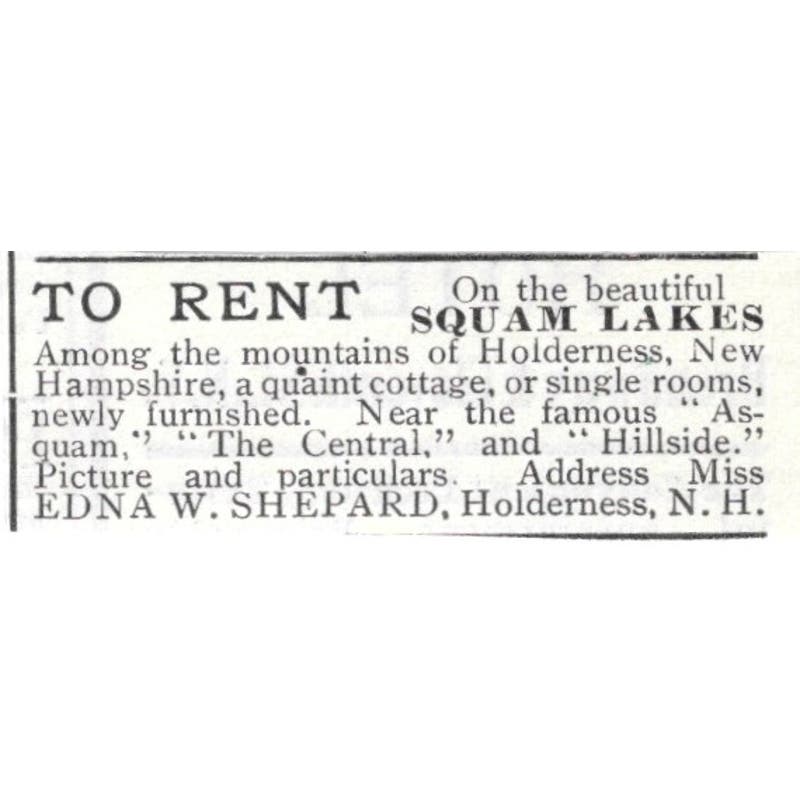 Squam Lakes Cottage Holderness Edna W. Shepard c1918 Advertisement AE5-SV1