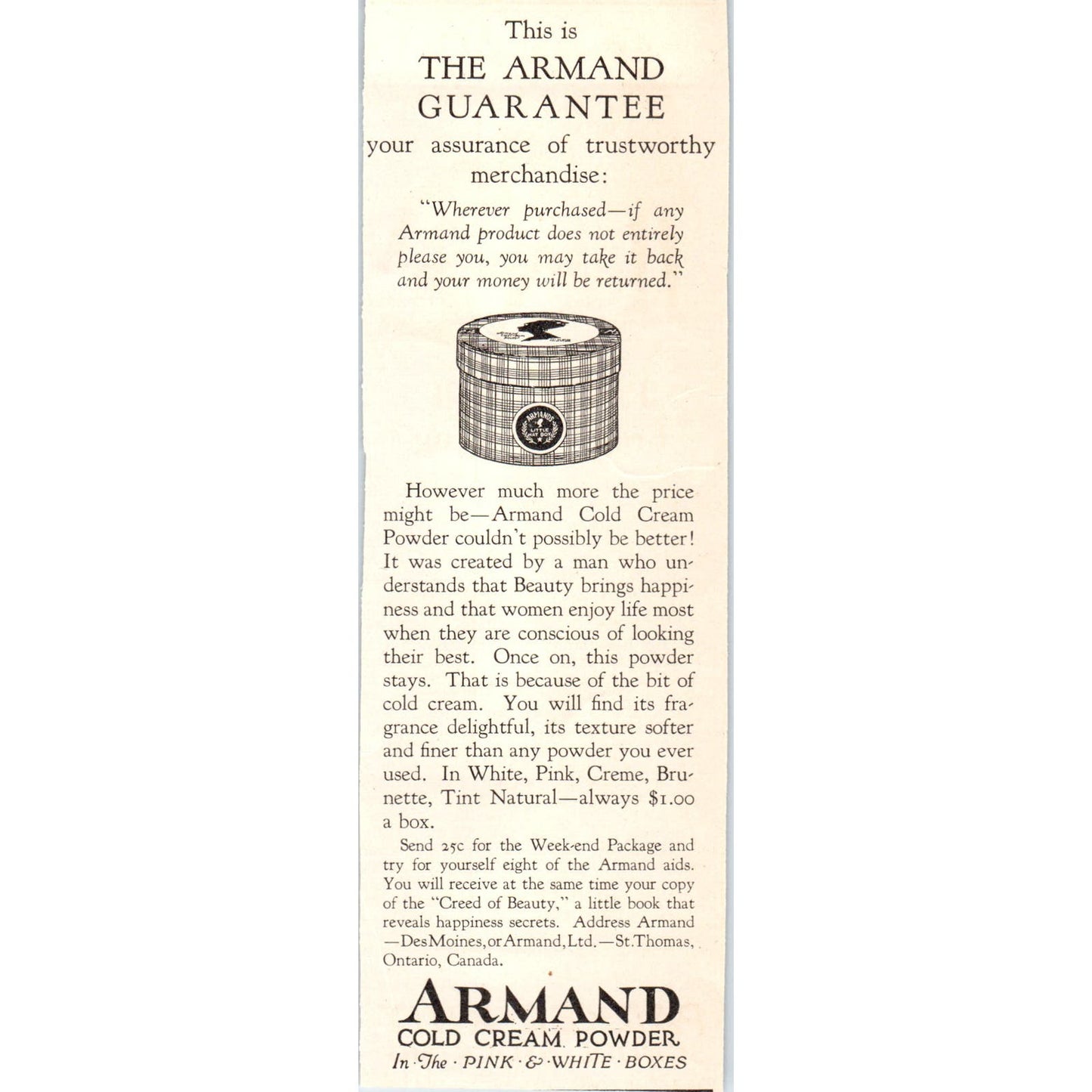 Armand Cold Cream Powder Des Moines 1924 Magazine Ad AF7-LJ1