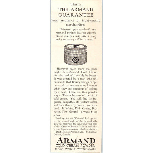 Armand Cold Cream Powder Des Moines 1924 Magazine Ad AF7-LJ1