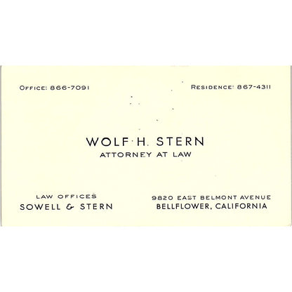 Wolf H Stern Attorney Bellflower CA Vintage Business Card SE3-B12