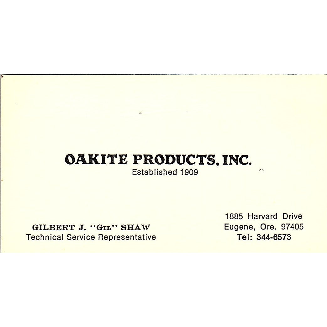 Oakite Products Inc Gilbert J Gil Shaw Eugene OR Vintage Business Card SD9-B4