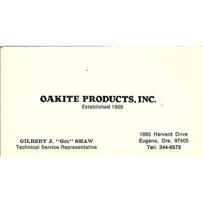 Oakite Products Inc Gilbert J Gil Shaw Eugene OR Vintage Business Card SD9-B4