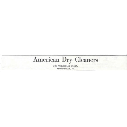 American Dry Cleaners 706 Memorial Blvd Martinsville VA 1960s Ad AG2-5
