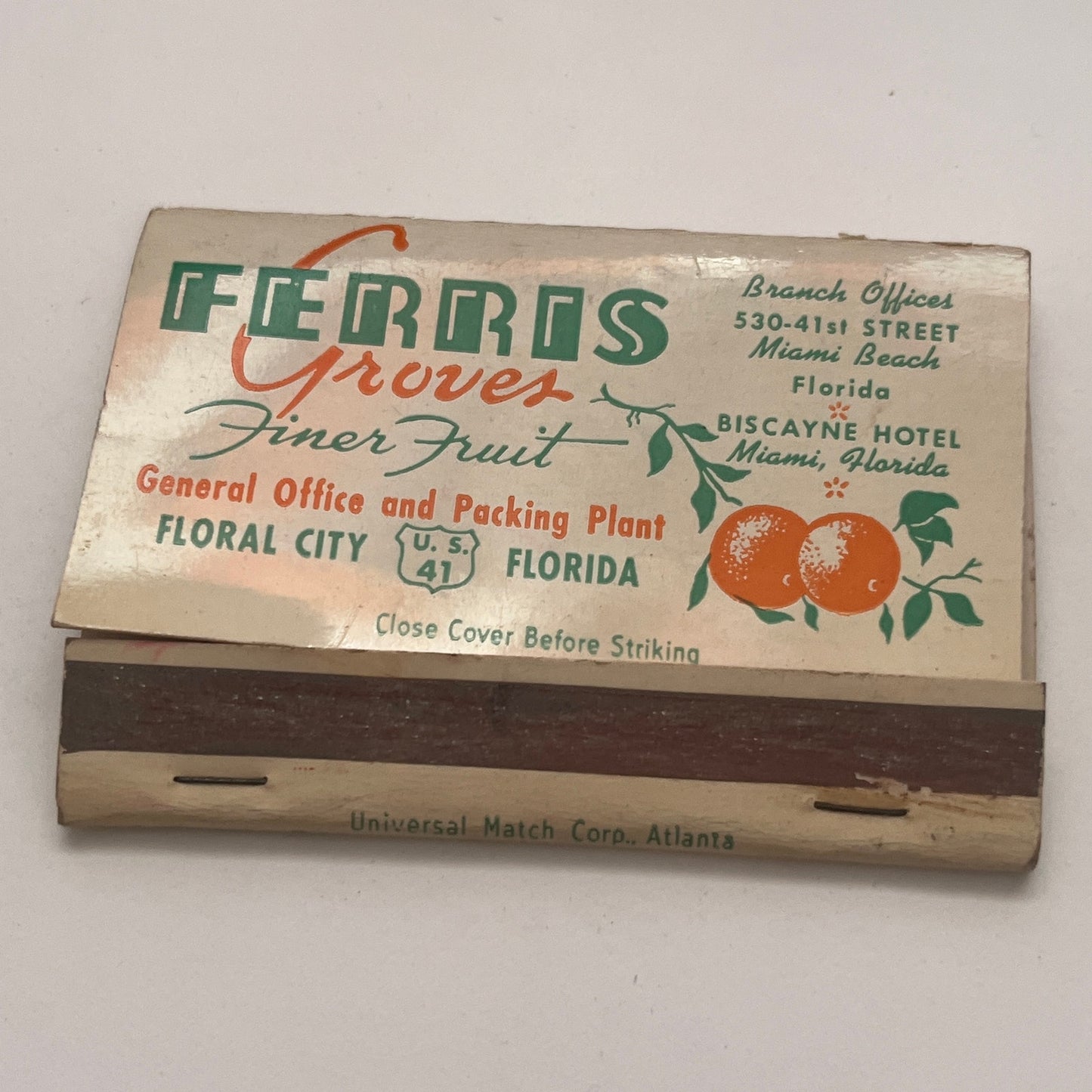 Ferris Groves Finer Fruit Floral City Florida Vintage Matchbook Cover TB8-MB2-6