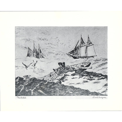 Lionel Barrymore "Nantucket" Sailing Etching Vintage Art Print 8x10 V6