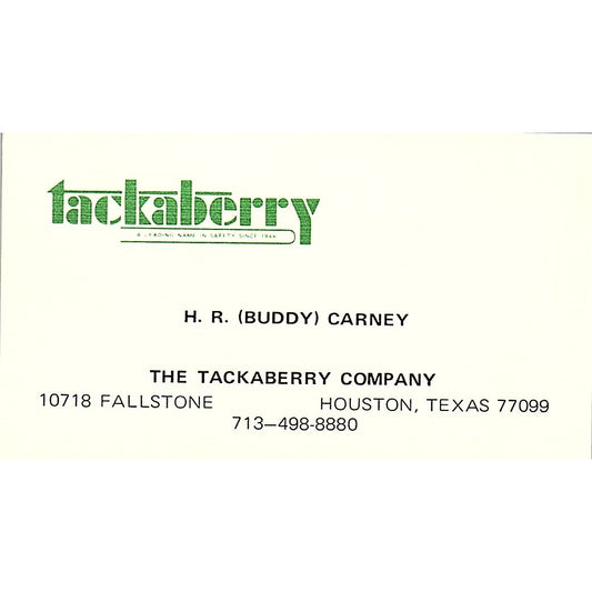 The Tackaberry Company H.R Buddy Carney Houston TX Vintage Business Card SB4-B9