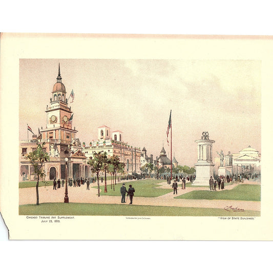 1893 World's Fair Chicago State Building Lithograph Vintage Art Print 8x10 V5