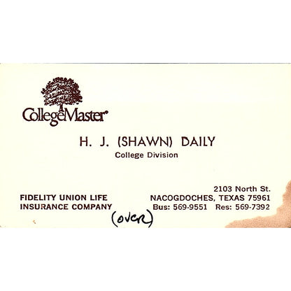 H.J. Shawn Daily College Master Nacogdoches TX Vintage Business Card SD9-B12