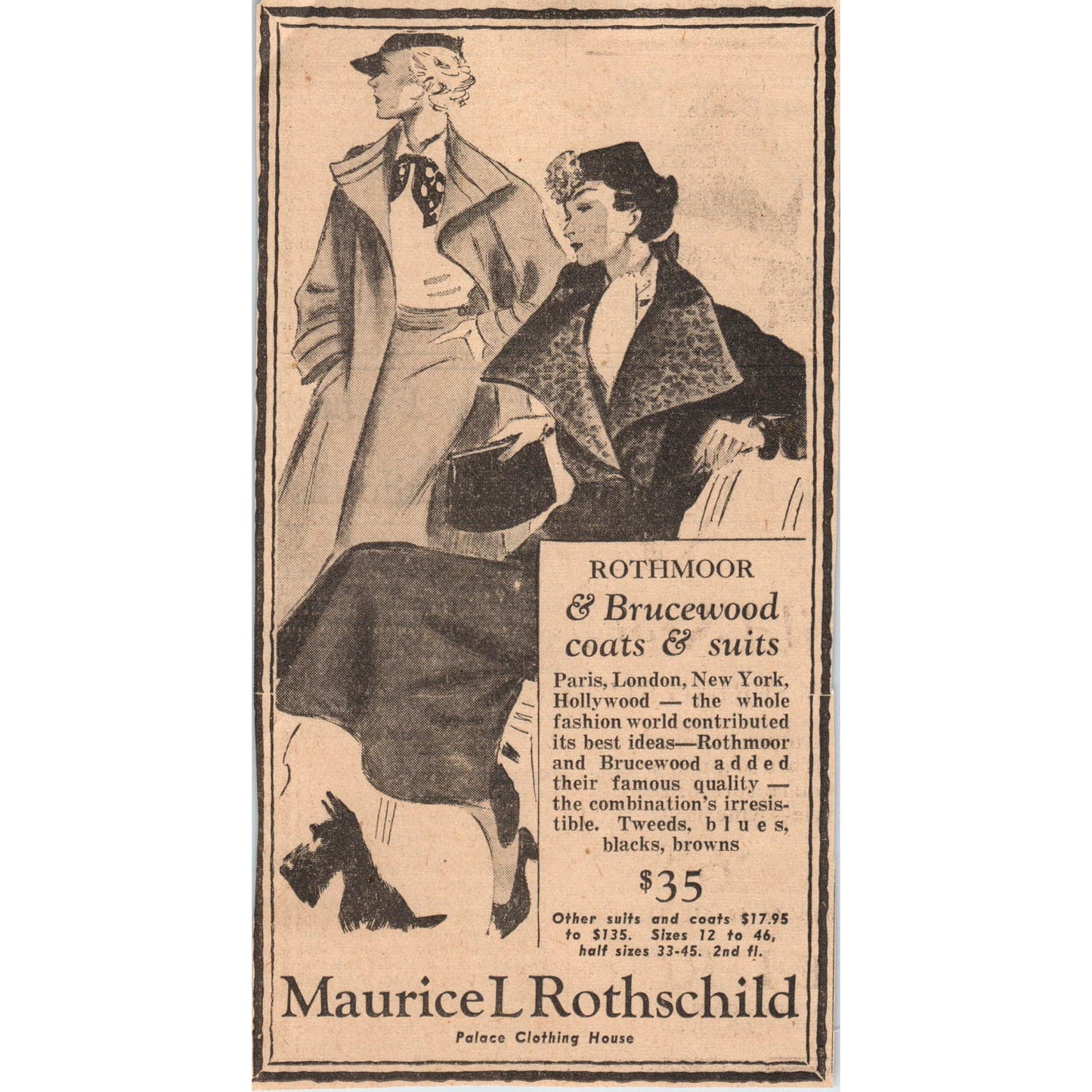 Maurice L. Rothschild Brucewood Coats 4x7" 1935 Minneapolis Journal Ad AE7-H1