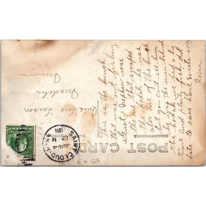 1911 Group of Men and Women Fishing St. Cloud MN Lars Larson RPPC Postcard AE2