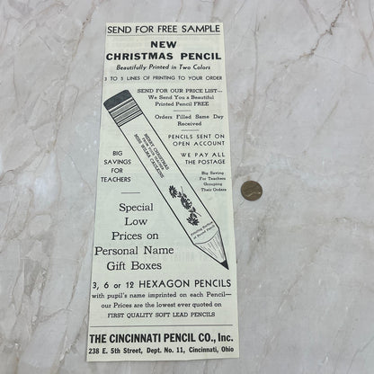 1937 Cincinnati Pencil Co Christmas for Students 4.5x12 Advertisement FL6-5
