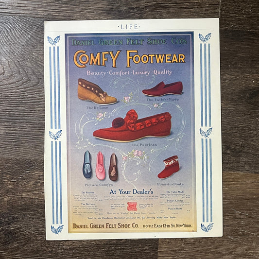 Daniel Green Felt Shoe Co NY Vintage Magazine Ad 9x11 V10