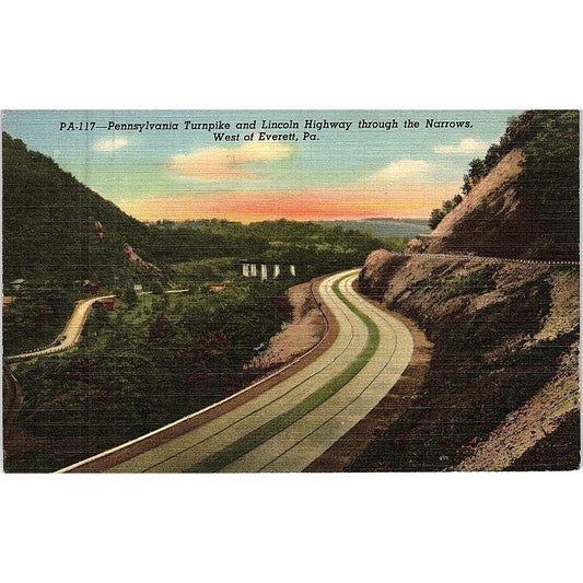 Pennsylvania Turnpike and Lincoln Highway Everett Narrows Vintage Postcard PE17