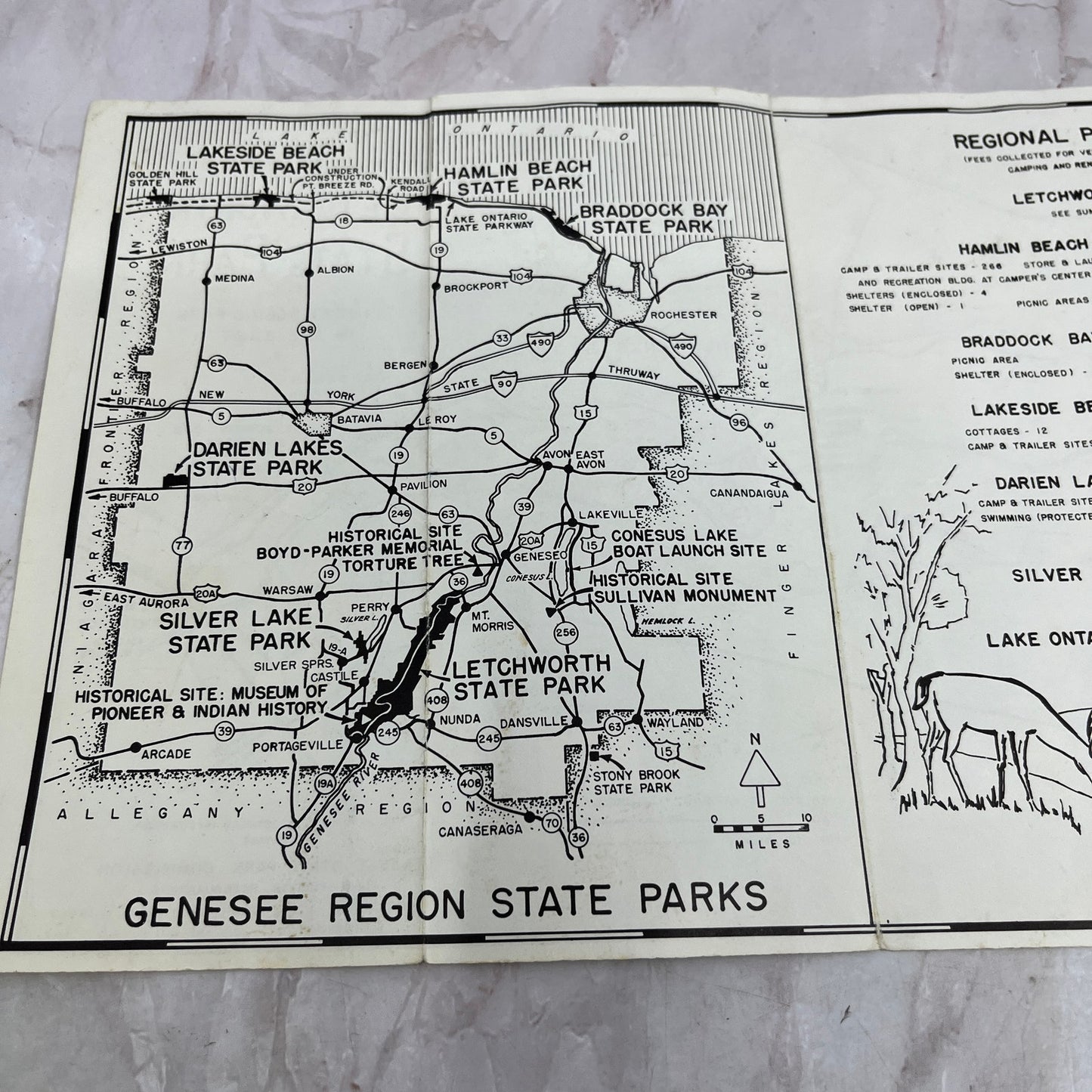 1969 Letchworth State Park Guide Map Castile NY TH9-TM1