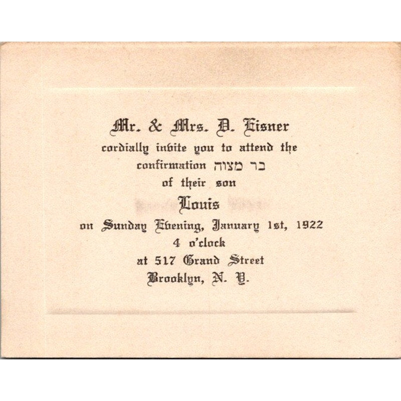 1922 Louis Eisner Wedding Announcement Brooklyn NY AI9-M25