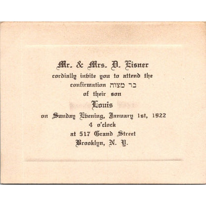1922 Louis Eisner Wedding Announcement Brooklyn NY AI9-M25