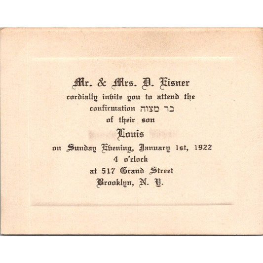 1922 Louis Eisner Wedding Announcement Brooklyn NY AI9-M25