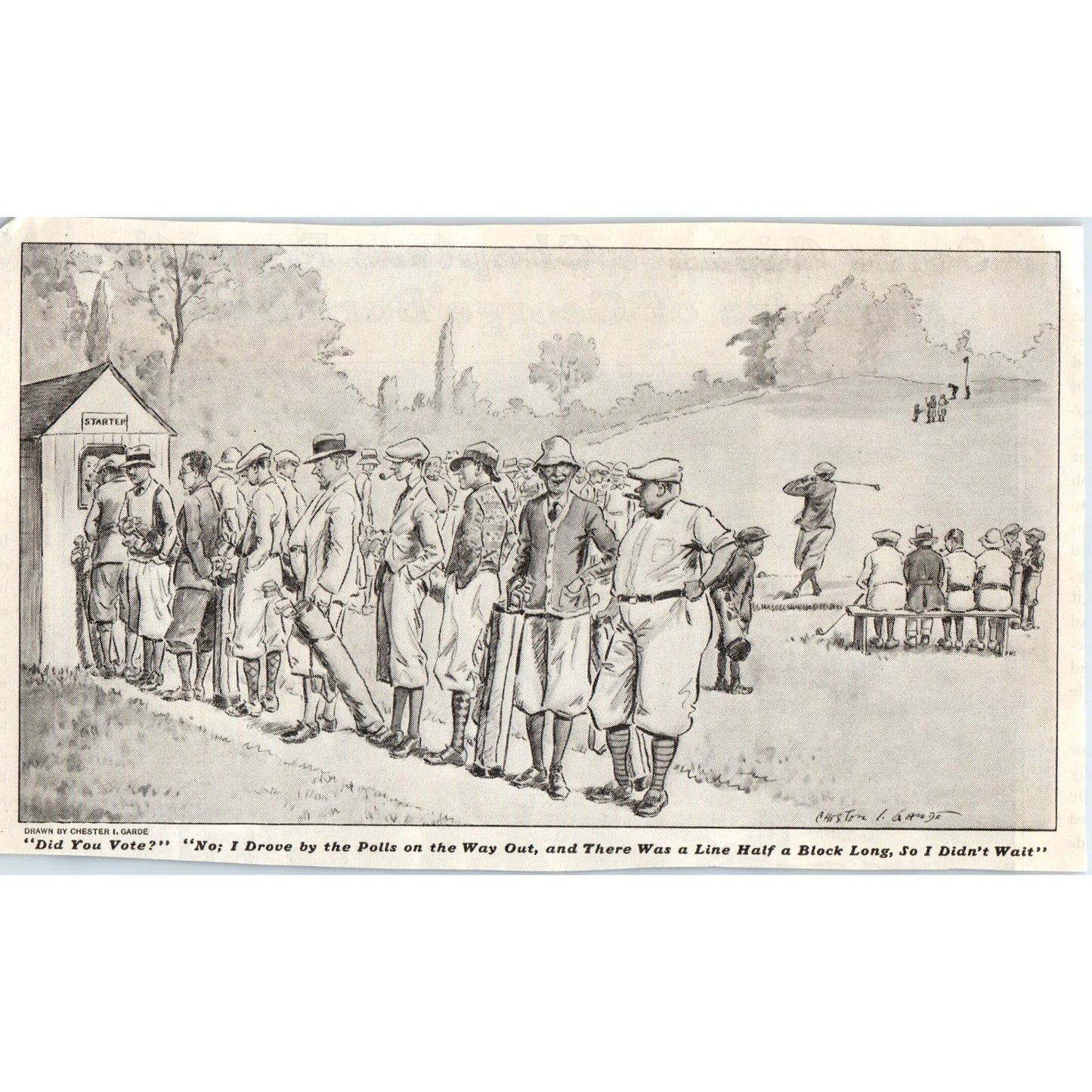 Golf Voting Political Cartoon Chester I. Garde 1928 Original Cartoon AE5-SSE
