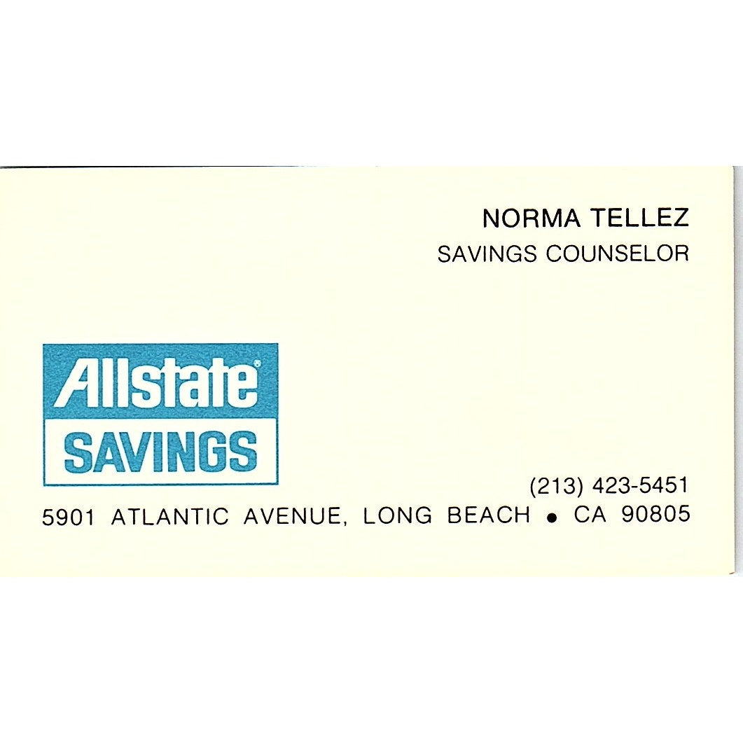 Allstate Savings Norma Tellez Long Beach CA  Vintage Business Card SB4-B10