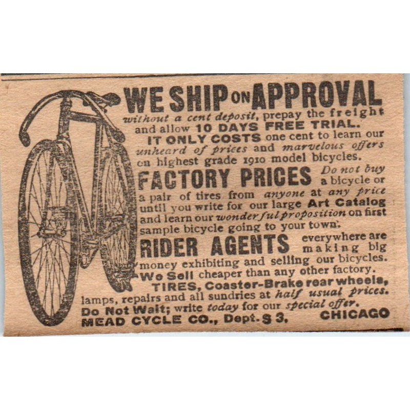 Bicycles - Mead Cycle Co Chicago 1910 Magazine Ad AF1-CM1
