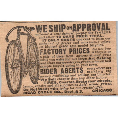 Bicycles - Mead Cycle Co Chicago 1910 Magazine Ad AF1-CM1