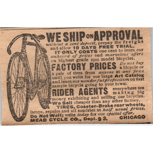 Bicycles - Mead Cycle Co Chicago 1910 Magazine Ad AF1-CM1
