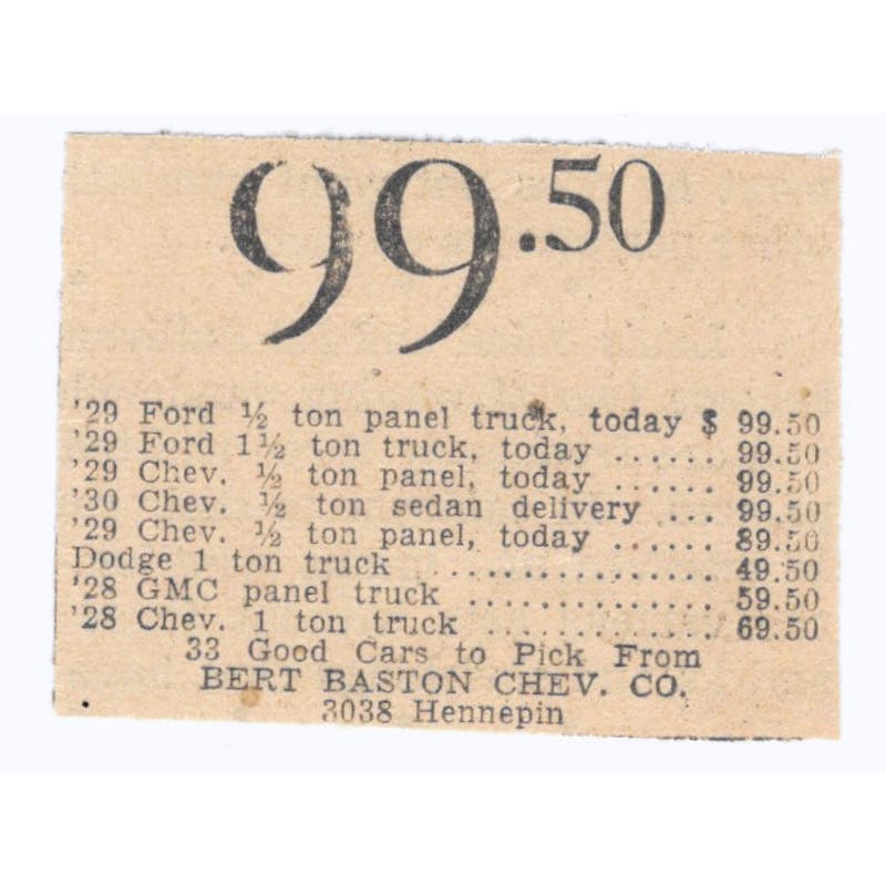 Bert Baston Chevrolet Hennepin 1935 Minneapolis Journal Advertisement AE7-H3