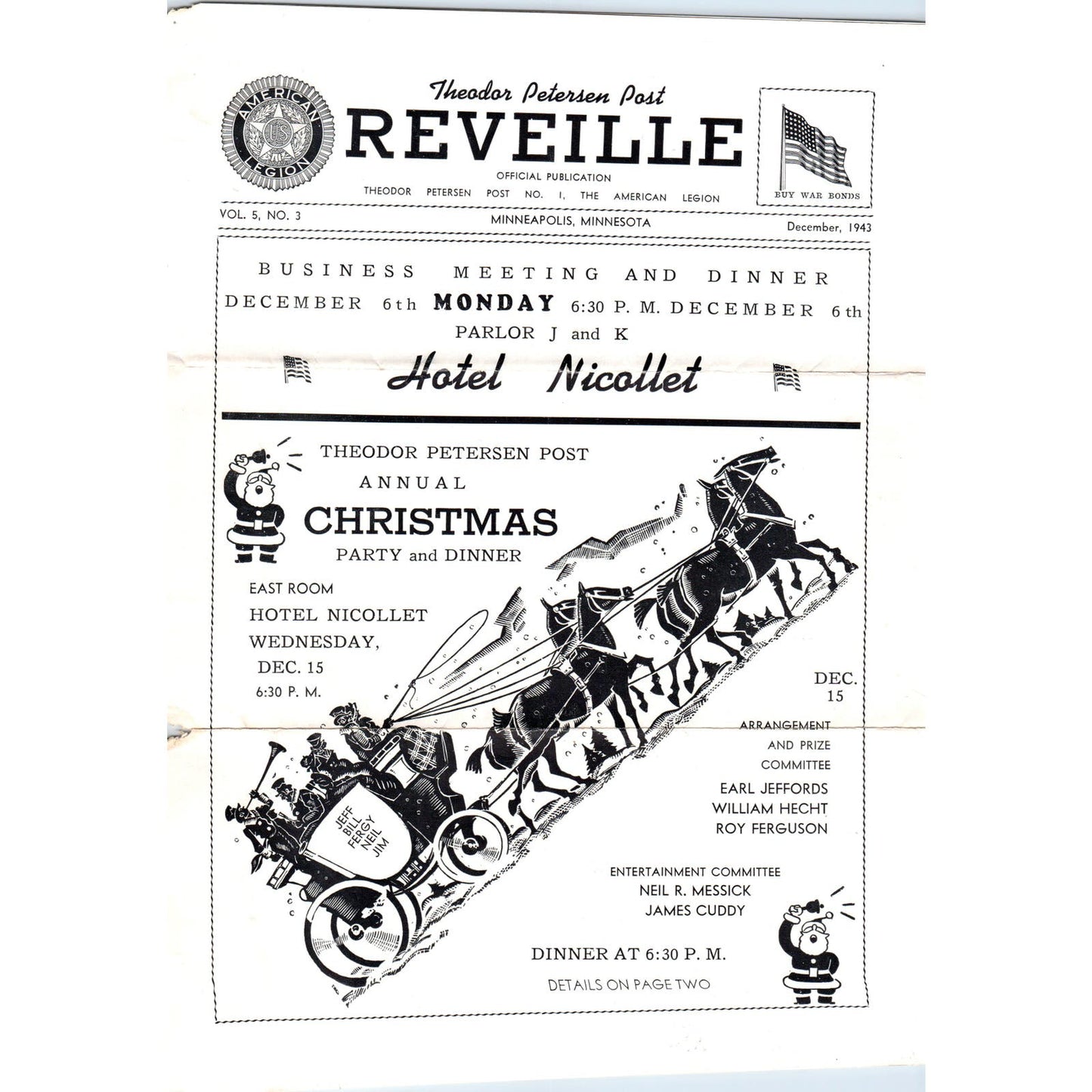 1943 Dec Theodor Peterson Post Reveille Newsletter Minneapolis MN D9