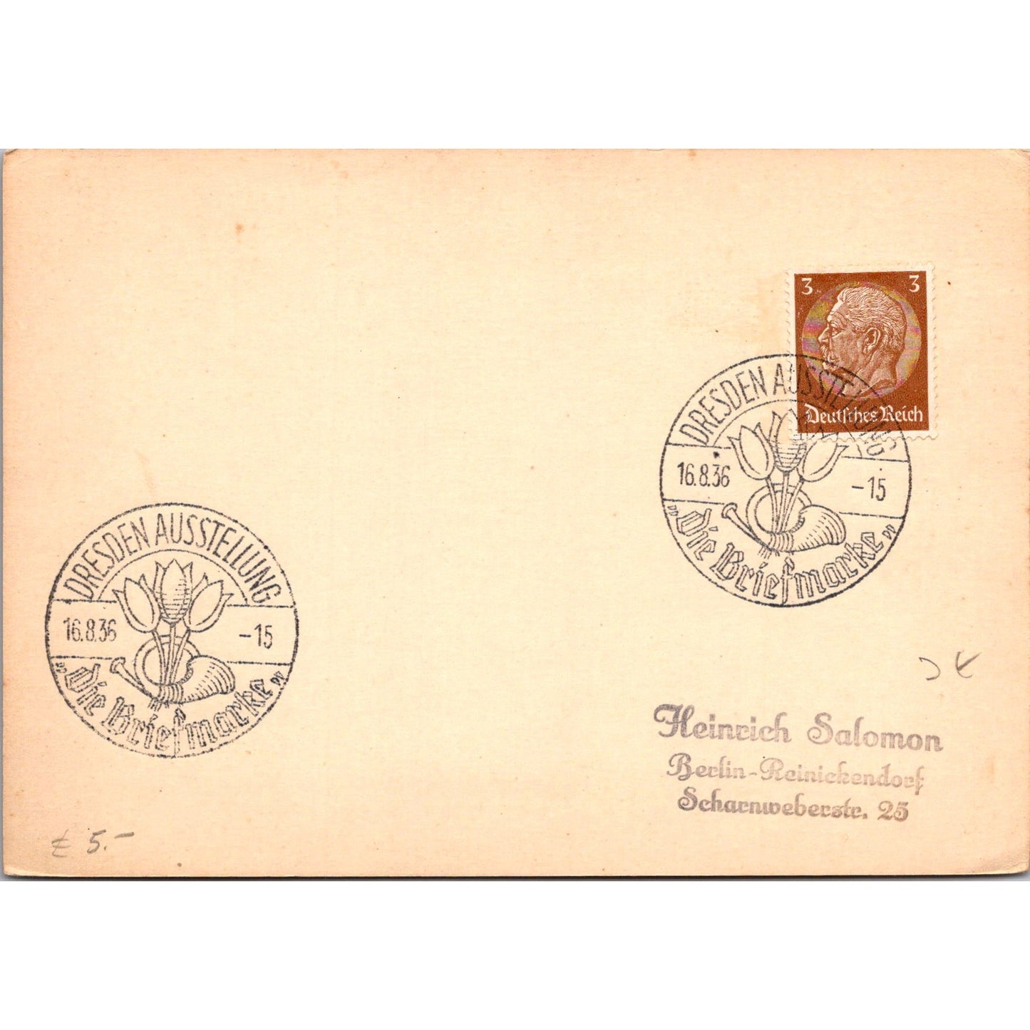 Heinrich Salomon Dresden Ausstellung 1936 German Reich Postcard P5-12