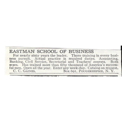 Eastman School of Business Poughkeepsie NY CC Gaines c1920 Harper’s Ad AG4-S1